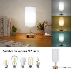 Brilagi - Lampă de masă TABLON cu port USB 1xE27/25W/230V stejar/bej/alb