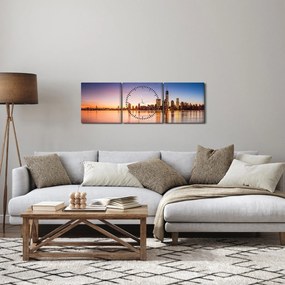 Tablou cu oraș în apus de soare (cu ceas) (90x30 cm)