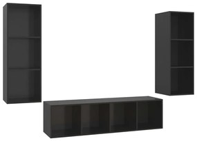 3079752 vidaXL Set de dulapuri TV, 3 piese, negru extralucios, lemn prelucrat