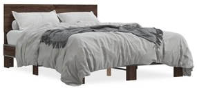 3280206 vidaXL Cadru de pat, stejar maro, 120x190 cm, lemn prelucrat și metal