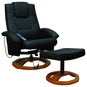 60277 vidaXL Fotoliu de masaj cu taburet, negru, piele ecologică