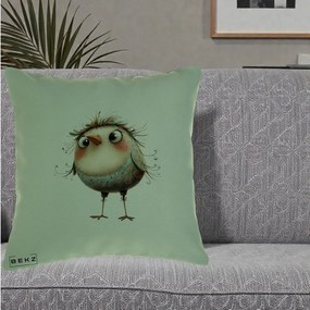 Perna Decorativa Pasare cu Penaj Zbarlit si Gene, 40x40 cm, Verde, Husa Detasabila, Perna Inclusa, BEKZ®