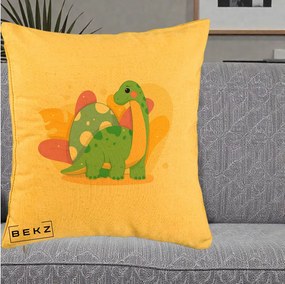 Perna Personalizata Dinozaur cu Ou Pastelat, 40x40 cm, Galben, Husa Detasabila, Perna Inclusa, BEKZ®