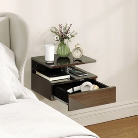 HOMCOM Set de 2 Noptiere Moderne Suspendate pentru Dormitor cu Sertar și Raft, 35x32x22,5 cm, Negru Lucios | Aosom Romania