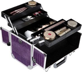 Geamantan transportabil în două culori pentru bijuterii şi cosmetică, negru, violet, cu încuietoare