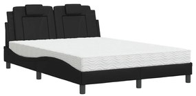 3208789 vidaXL Pat cu saltea, negru, 140x190 cm, piele ecologică