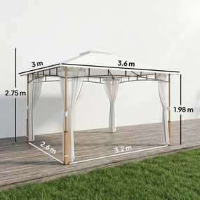 Outsunny Foișor 3 x 3.6 m, Acoperiș Dublu UPF50+ cu Plasă, Crem | Aosom Romania