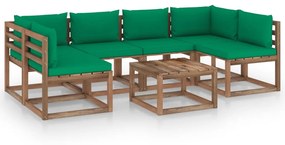 Set mobilier gradina paleti cu perne, 7 piese, lemn pin tratat Verde, 2x colt + 4x mijloc + masa, 1