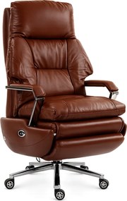 ELITE RECLINER SC1– Scaun Executiv Premium din Piele Naturală, Reclinabil electric, 2 Motoare, Suport pentru Picioare, Maro Inchis