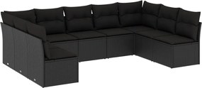 vidaXL Set mobilier de grădină cu perne, 9 piese, negru, poliratan