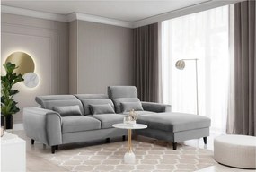 Colțar gri extensibil/cu spațiu de depozitare cu tapițerie din catifea (cu colț pe partea dreaptă/cu șezlong) Foble – ELTAP