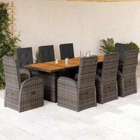 3277595 vidaXL Set mobilier grădină cu perne, 9 piese, gri, poliratan