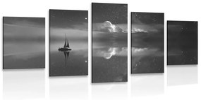 Tablou 5-piese barcă la mare în design alb-negru