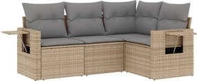 vidaXL Set canapele de grădină, 4 piese, cu perne, bej, poliratan