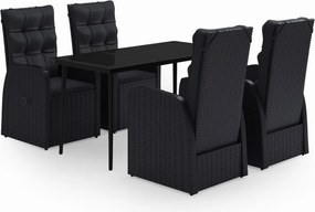 vidaXL Set masă pentru grădină, 5 piese, cu perne, negru