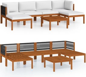 vidaXL Set fotoliu de grădină cu 7 piese, perne, lemn crem, acacia și frânghie