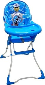Scaun de masa pentru copii si bebe Baby Care™ CH ,pliabil, centura de siguranta, sezut comfortabil, masuta detasabila, model Micul Marinar, Albastru