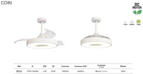 Lustra LED cu Ventilator si telecomanda COIN alb