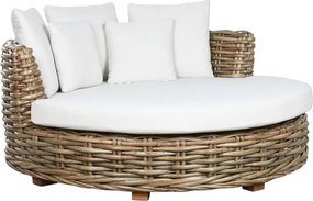 Sofa rotundă din rattan și lemn solid de mahon, cu perne albe, "Oasis"