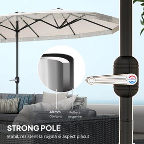 Outsunny Umbrelă de Grădină cu Două Fețe și Mâner cu Manivelă Ușor de Utilizat, 450x265x260 cm, Alb Crem | Aosom Romania