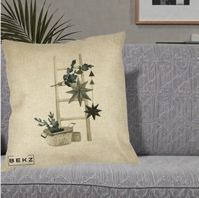 Perna Decorativa Scara Scandinavica cu Stele, 40x40 cm, Crem, Husa Detasabila, Perna Inclusa, BEKZ®