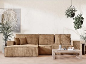 Colțar maro deschis extensibil/cu spațiu de depozitare cu tapițerie din chenille (cu colț pe partea stângă/cu șezlong) Maze – Maison de Rêve