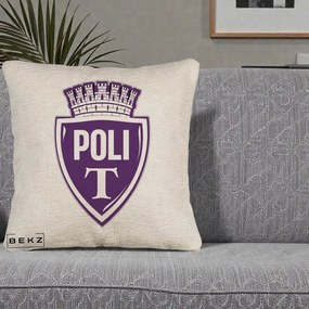 Perna Personalizata Poli Timisoara Fotbal, 40x40 cm, Bej Canapea, Husa Detasabila, Perna Inclusa, BEKZ®