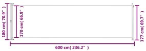 Copertina laterala retractabila de terasa, crem, 180x600 cm Crem, 180 x 600 cm