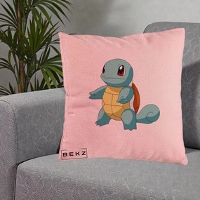 Perna Personalizata Squirtle Pokemon, 40x40 cm, Roz, Husa Detasabila, Perna Inclusa, BEKZ®