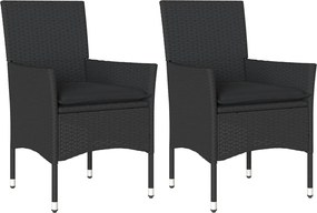 vidaXL Scaune de grădină cu perne, 2 buc., negru, poliratan
