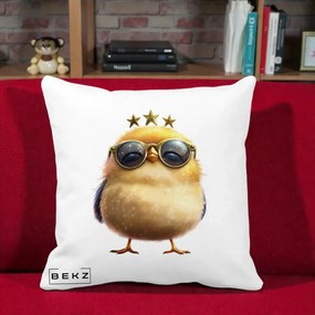 Perna Decorativa Pui Gold Star cu Ochelari Aurii, 40x40 cm, Alba Mata, Husa Detasabila, Perna Inclusa, BEKZ®