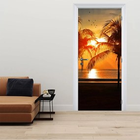 Fototapet pentru ușă - Palmieri la apus de soare (95x205cm)