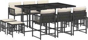 vidaXL Set mobilier de exterior cu perne, 11 piese, negru, poliratan