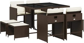 vidaXL Set mobilier de grădină cu perne, 9 piese, maro, poliratan
