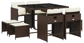 3211137 vidaXL Set mobilier de grădină cu perne, 9 piese, maro, poliratan