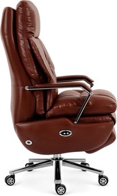 ELITE RECLINER SC1– Scaun Executiv Premium din Piele Naturală, Reclinabil electric, 2 Motoare, Suport pentru Picioare, Maro Inchis