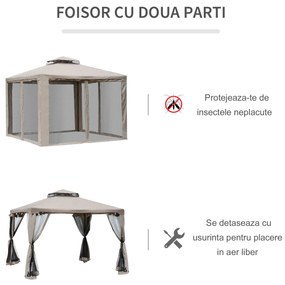 Pavilion Outsunny cu Plasă Anti-Țânțari, Structură din Metal și Poliester, Ideal pentru Grădină, 294x294cm | Aosom Romania