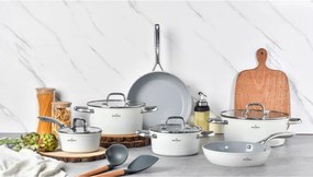 Set de oale si tigai Swiss Haus SH-CC4014CR, 14 piese, Acoperire ceramica Sapphire, Inductie, Cuptor pana la 220°C, Fara PFAS, Crem