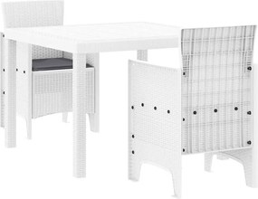 vidaXL Set de masă pentru grădină 3 pcs Alb Polipropilenă