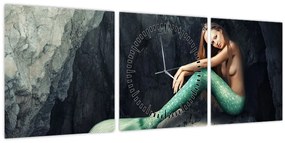 Tablou - Sirena pe stâncă (cu ceas) (90x30 cm)