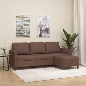3153499 vidaXL Canapea cu 3 locuri și taburet, maro, 180 cm, piele ecologică