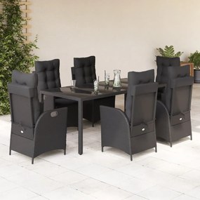 3213073 vidaXL Set mobilier de grădină cu perne, 7 piese, negru, poliratan