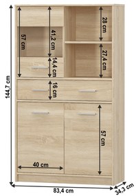 Vitrină 2D1W1S/80, stejar sonoma, TEYO