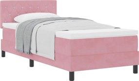 vidaXL Pat cu arcuri cu saltea cu headboard Roz 100 x 200 cm Catifea