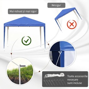 Outsunny Pavilion 3x3 m din oțel și material Oxford cu țăruși, frânghii și geantă de transport, albastru | Aosom Romania