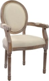 Scaun cu brațe dining din lemn sculptat tapițat cu stofă bej, 56×48×96 cm, „Elysée"