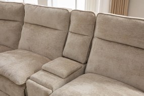 Coltar dumonde cu 3 reclinere electrice, incarcare USB, USB-C, tava, lumini de citit, suport pahare, textil, Vireon 317x347cm