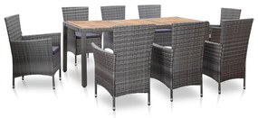 46020 vidaXL Set mobilier de exterior cu perne, 9 piese, gri, poliratan