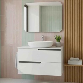 Mobilier cu blat pentru lavoar 80 cm, alb mat, Fluminia Bari 80 Alb