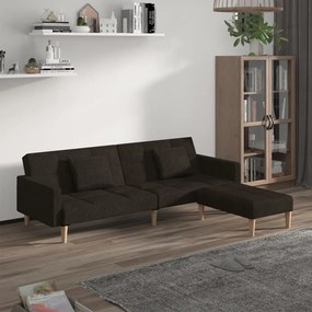 3080616 vidaXL Canapea extensibilă 2 locuri,2 perne&taburet maro închis textil